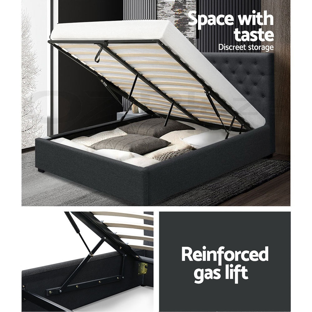 Marlook Bed Frame Double Size Gas Lift Charcoal VILA