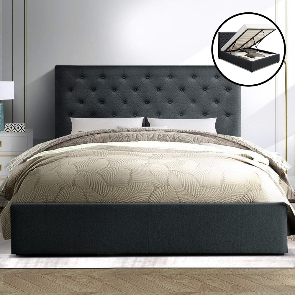 Marlook Bed Frame Double Size Gas Lift Charcoal VILA
