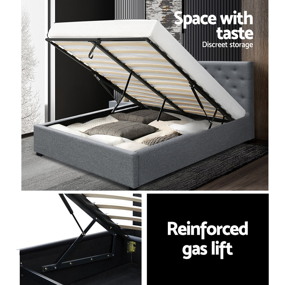 Marlook Bed Frame Double Size Gas Lift Grey VILA