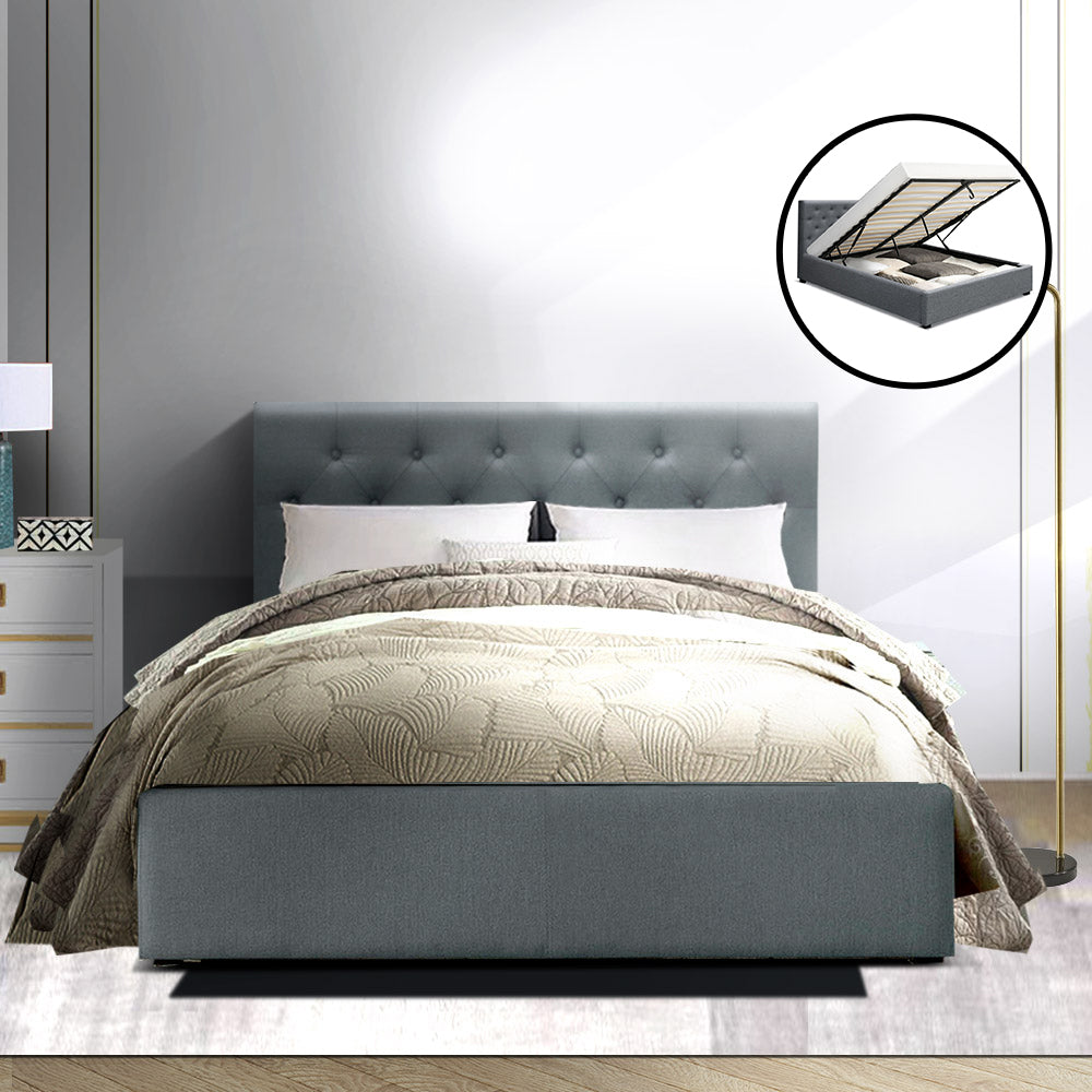 Marlook Bed Frame Double Size Gas Lift Grey VILA