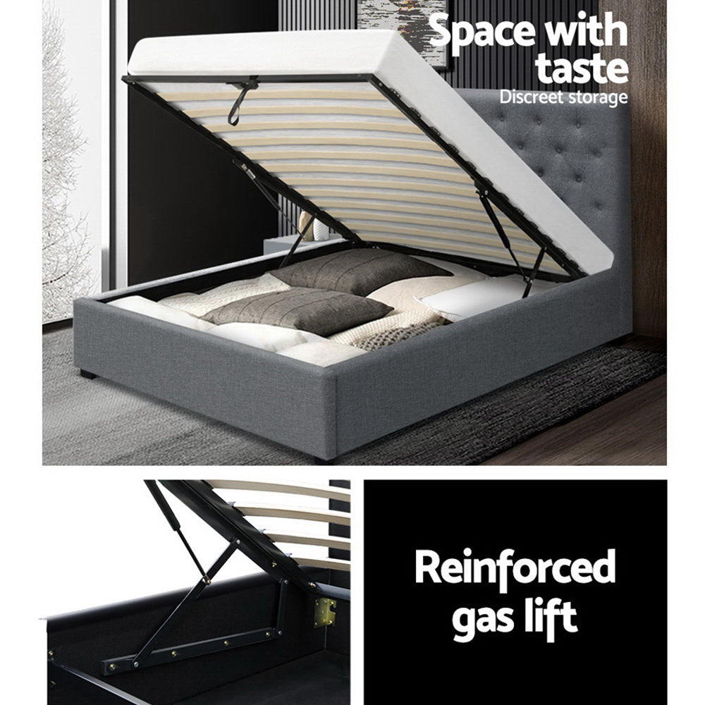 Marlook Bed Frame King Single Size Gas Lift Grey VILA