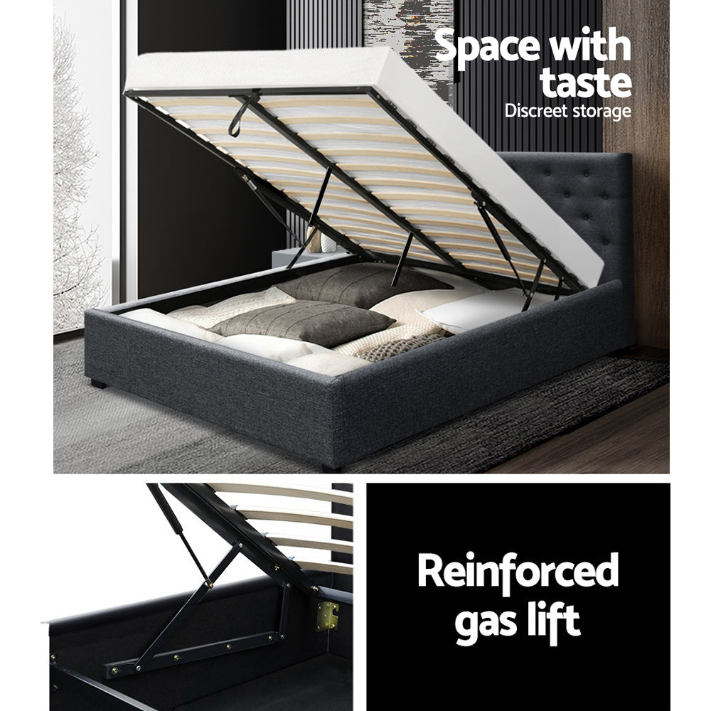 Marlook Bed Frame Queen Size Gas Lift Charcoal VILA