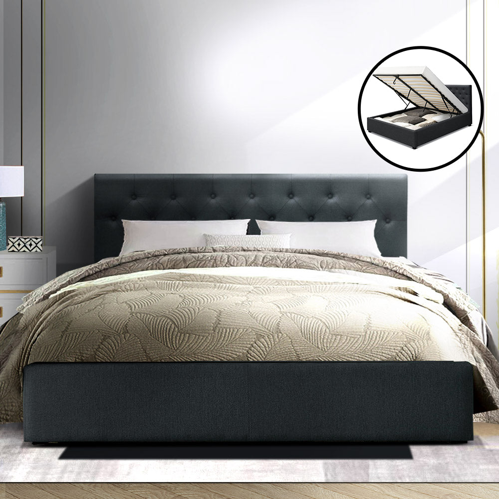 Marlook Bed Frame Queen Size Gas Lift Charcoal VILA