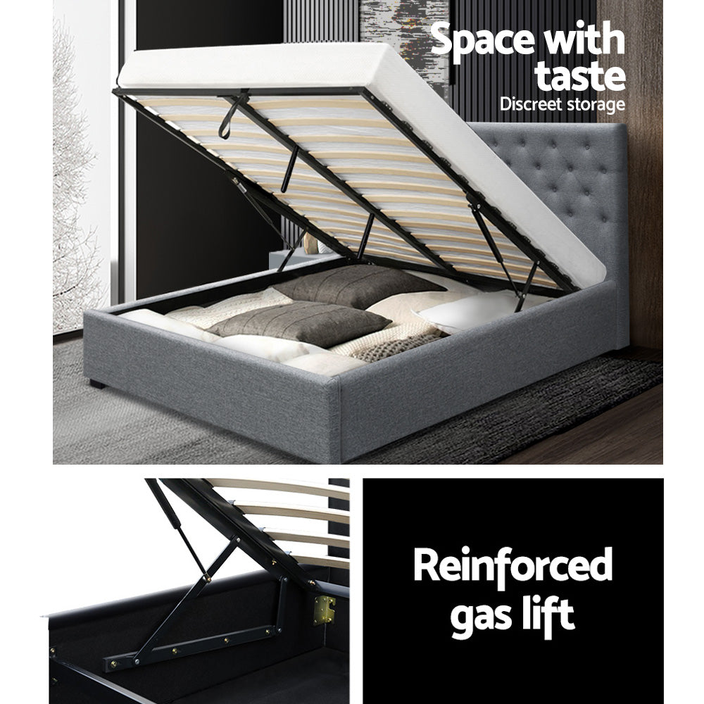Marlook Bed Frame Queen Size Gas Lift Grey VILA