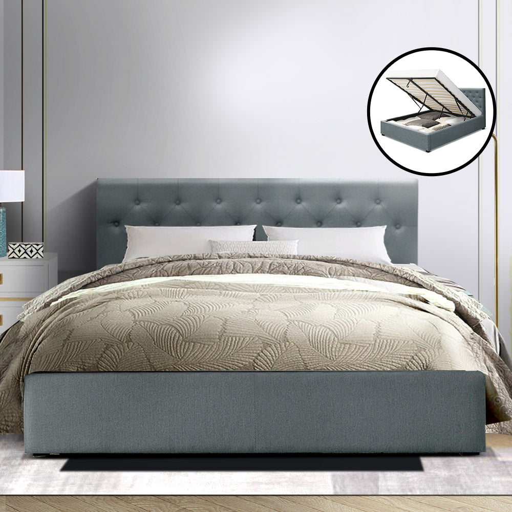 Marlook Bed Frame Queen Size Gas Lift Grey VILA