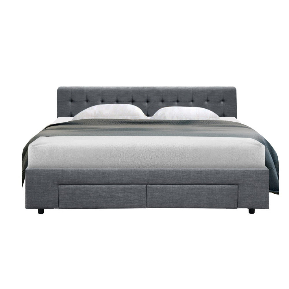 Marlook Bed Frame King Size with 4 Drawers Grey AVIO