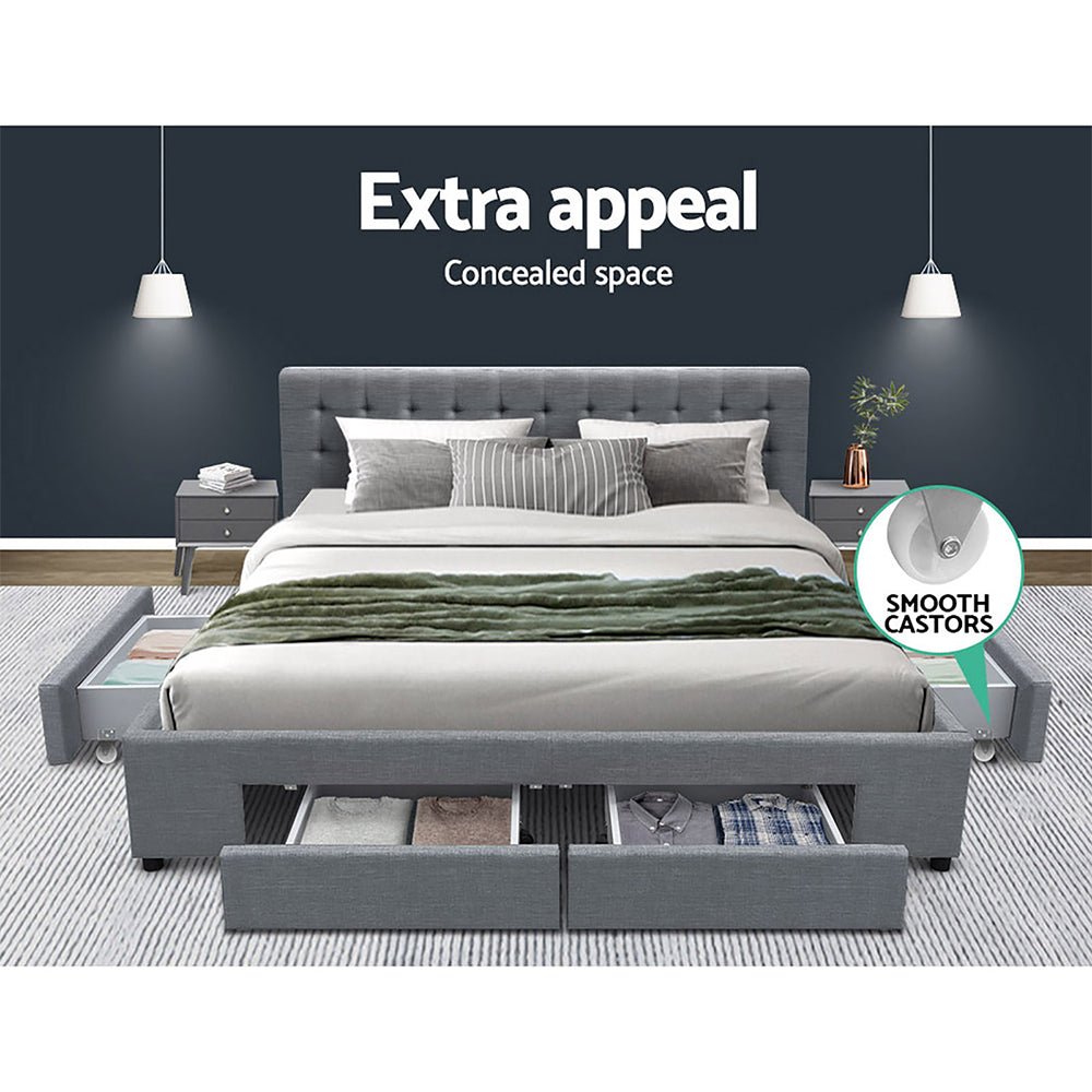 Marlook Bed Frame King Size with 4 Drawers Grey AVIO