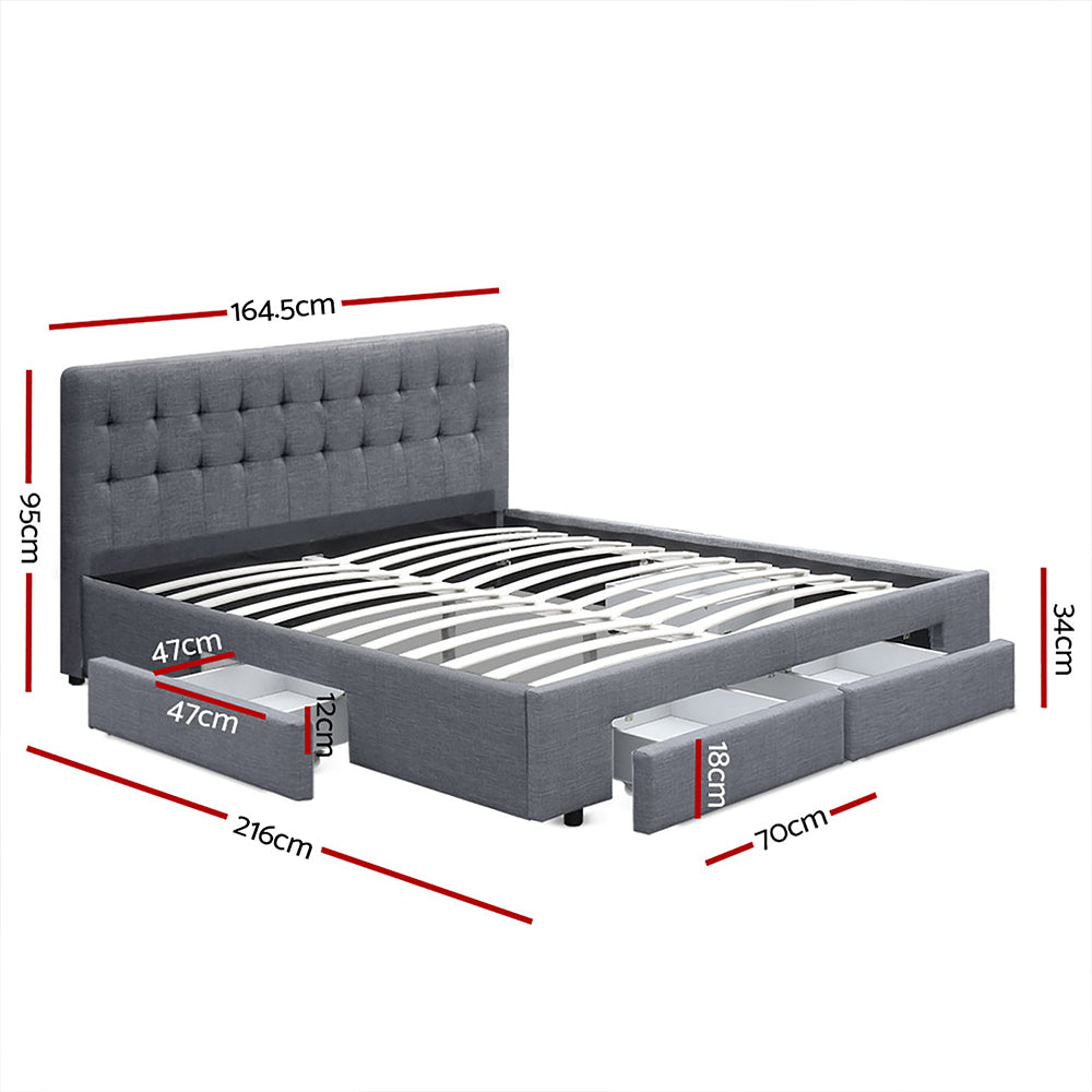 Marlook Bed Frame Queen Size with 4 Drawers Grey AVIO