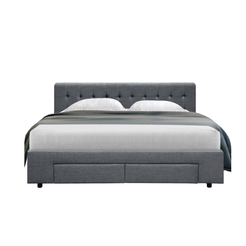 Marlook Bed Frame Queen Size with 4 Drawers Grey AVIO