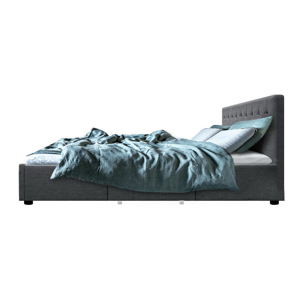 Marlook Bed Frame Queen Size with 4 Drawers Grey AVIO