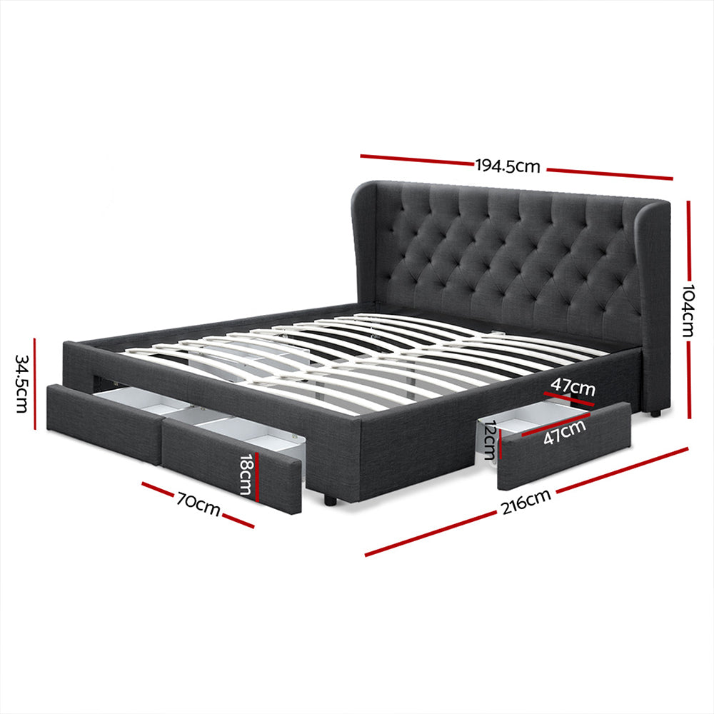 Marlook Bed Frame King Size with 4 Drawers Charcoal MILA