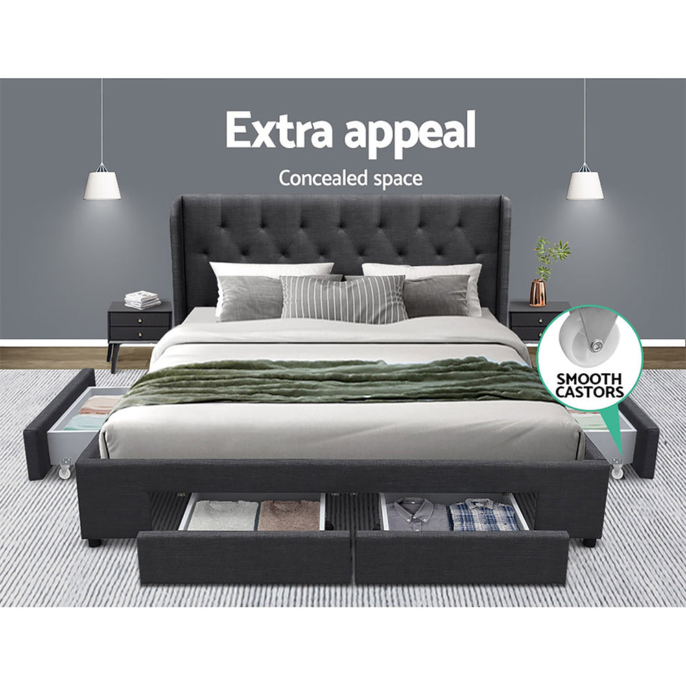 Marlook Bed Frame King Size with 4 Drawers Charcoal MILA