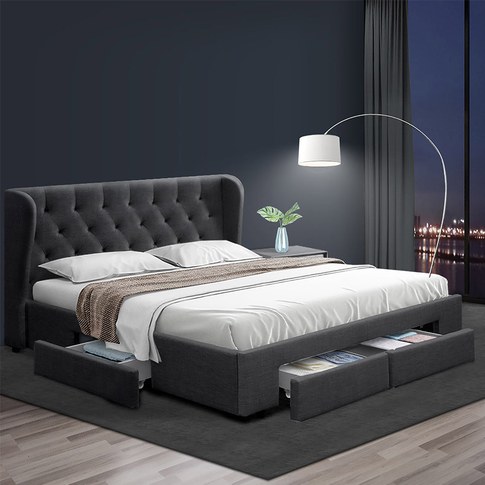 Marlook Bed Frame King Size with 4 Drawers Charcoal MILA