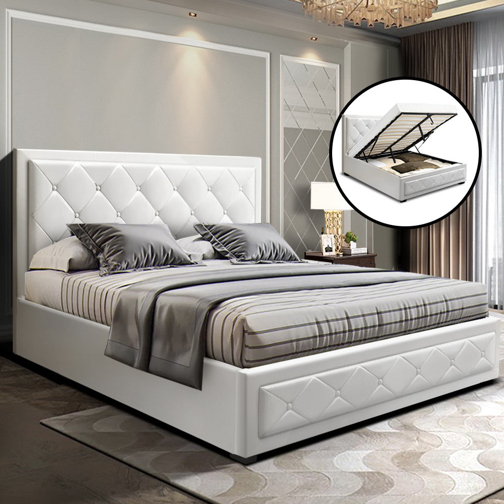 Marlook Bed Frame Double Size Gas Lift White TIYO