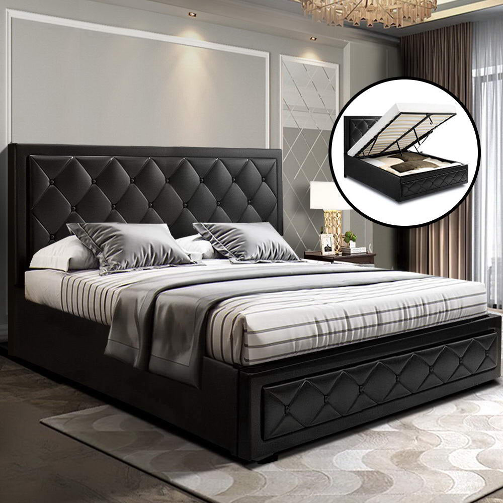 Marlook Bed Frame Double Size Gas Lift Black TIYO