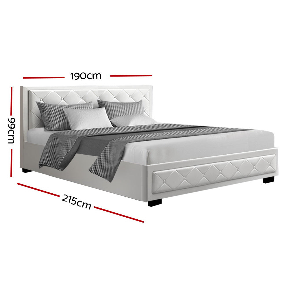 Marlook Bed Frame King Size Gas Lift White TIYO