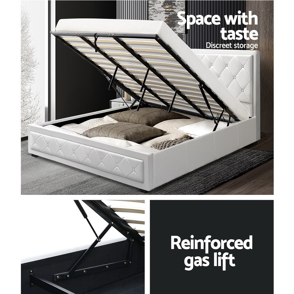 Marlook Bed Frame King Size Gas Lift White TIYO