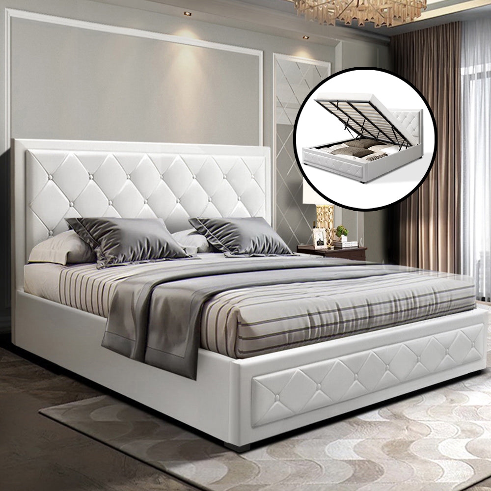 Marlook Bed Frame King Size Gas Lift White TIYO