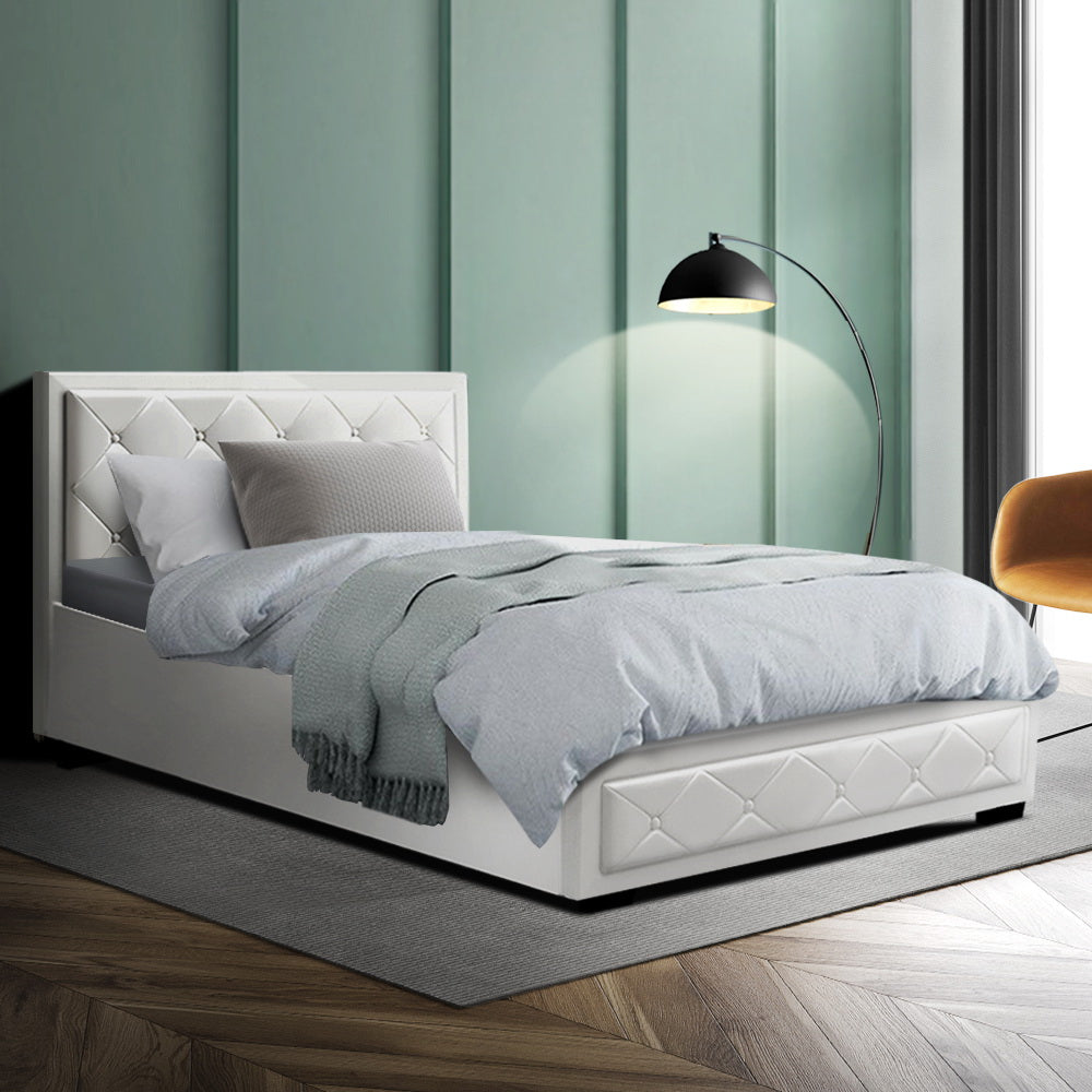 Marlook Bed Frame King Single Size Gas Lift White TIYO