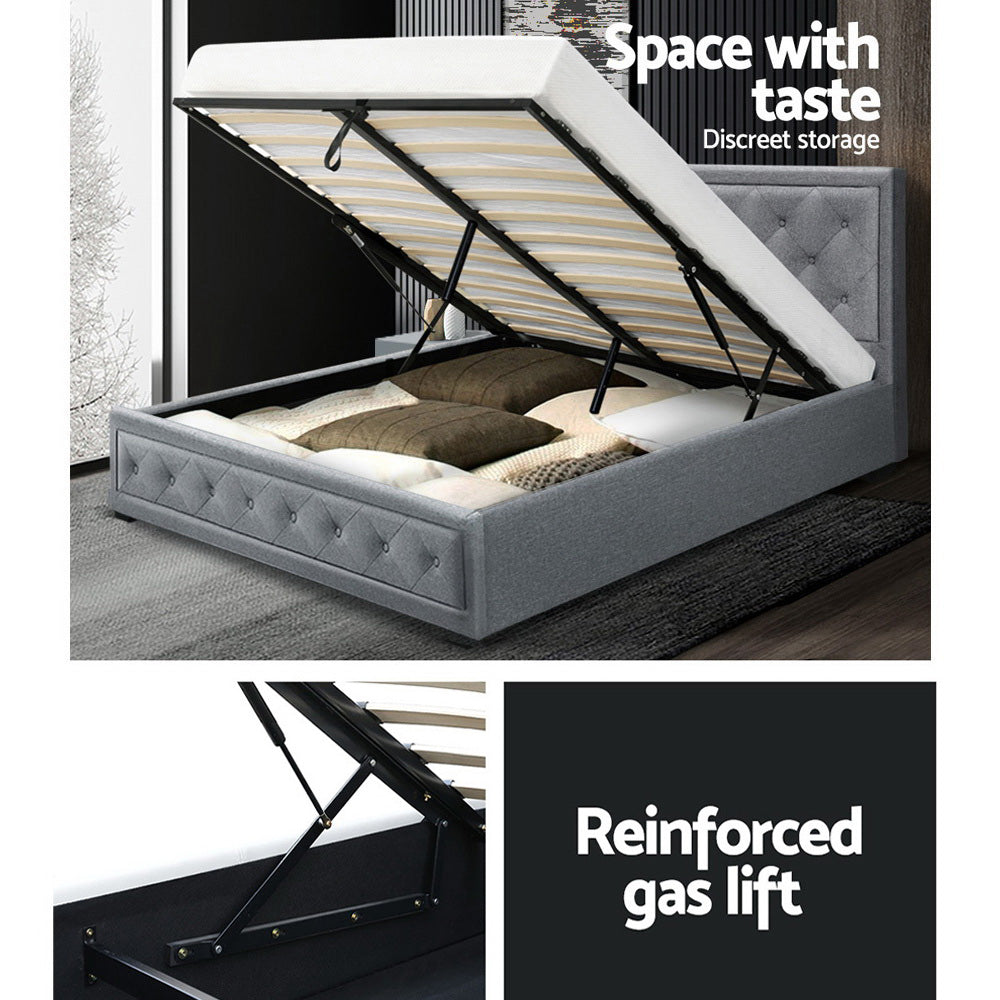 Marlook Bed Frame Queen Size Gas Lift Grey TIYO