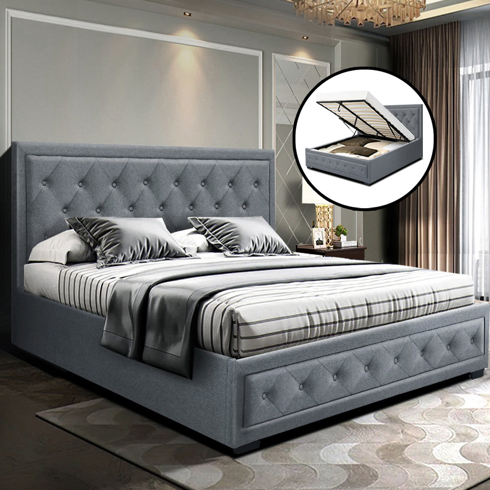 Marlook Bed Frame Queen Size Gas Lift Grey TIYO