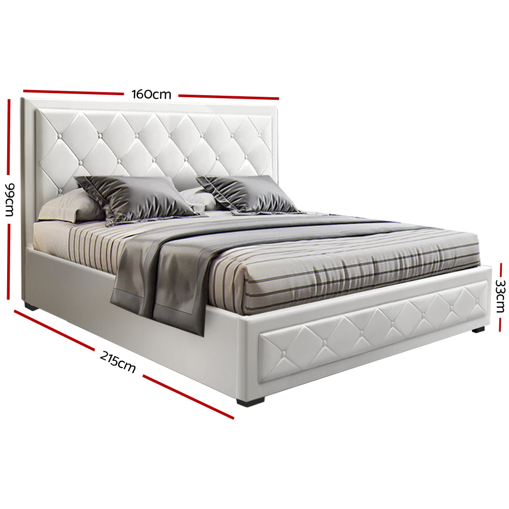 Marlook Bed Frame Queen Size Gas Lift White TIYO