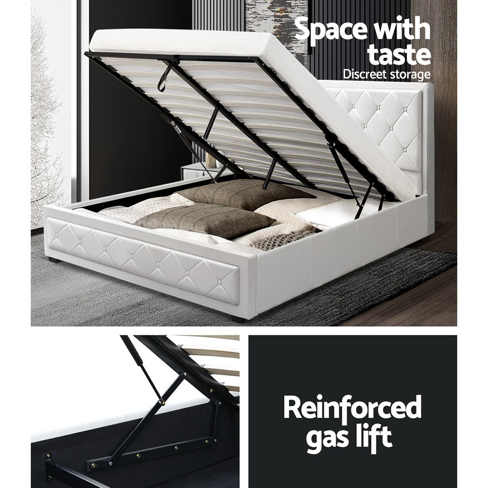 Marlook Bed Frame Queen Size Gas Lift White TIYO