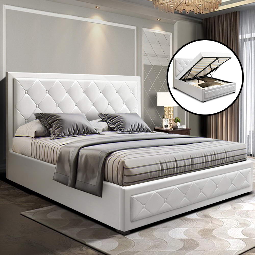 Marlook Bed Frame Queen Size Gas Lift White TIYO