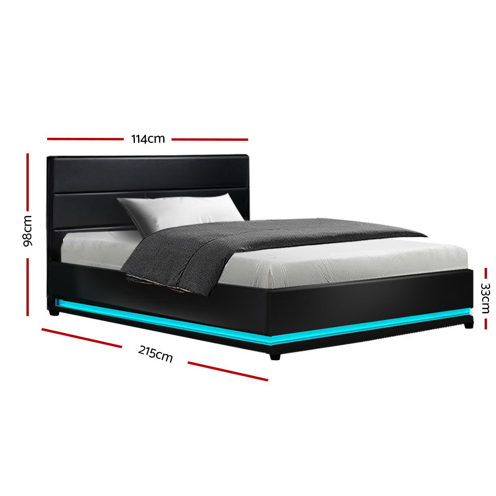 Marlook Bed Frame King Single Size LED Gas Lift Black LUMI