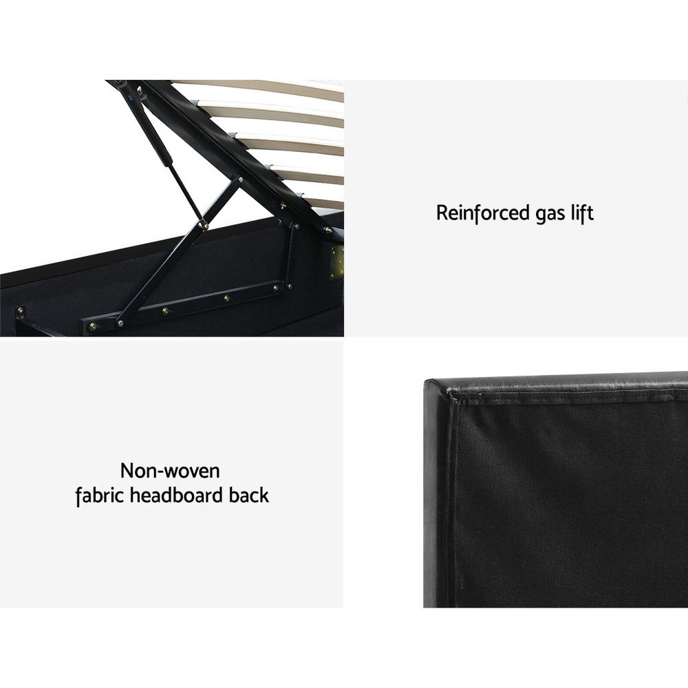 Marlook Bed Frame King Single Size LED Gas Lift Black LUMI