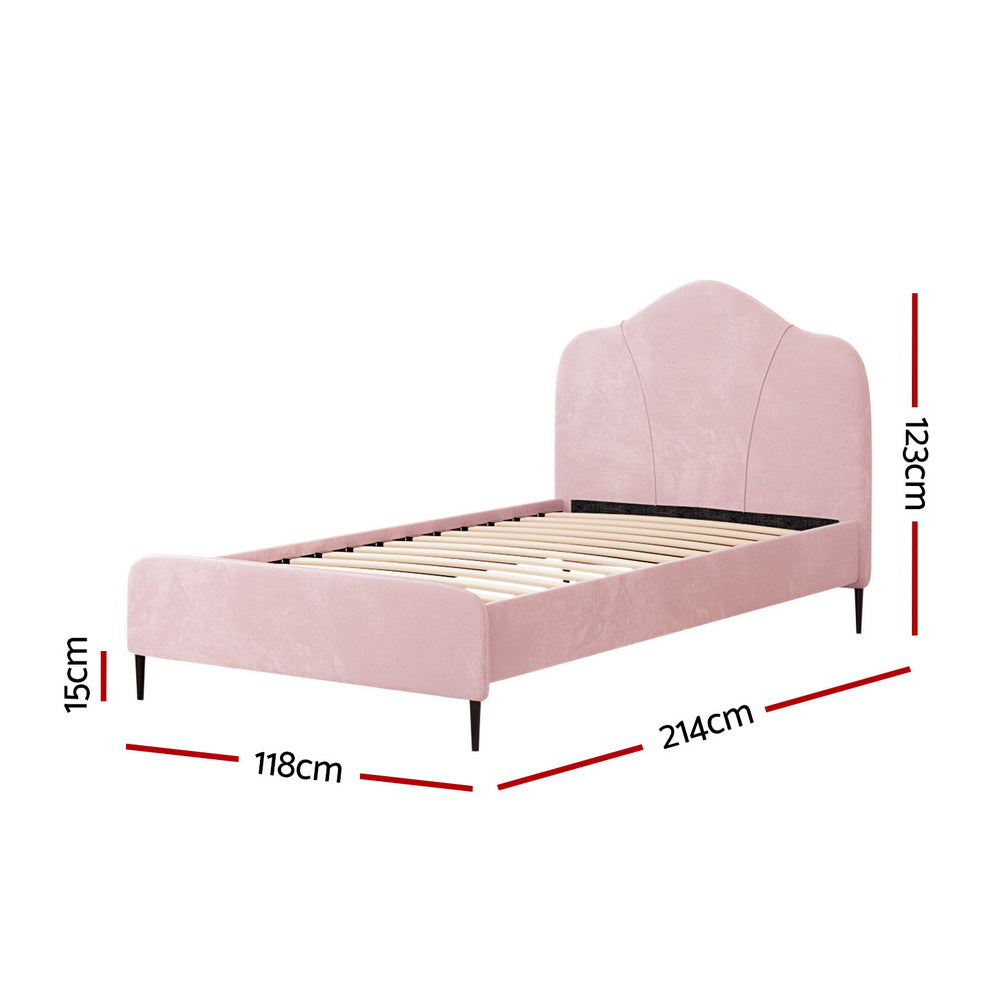 Marlook Bed Frame King Single Size Velvet Pink OLAN