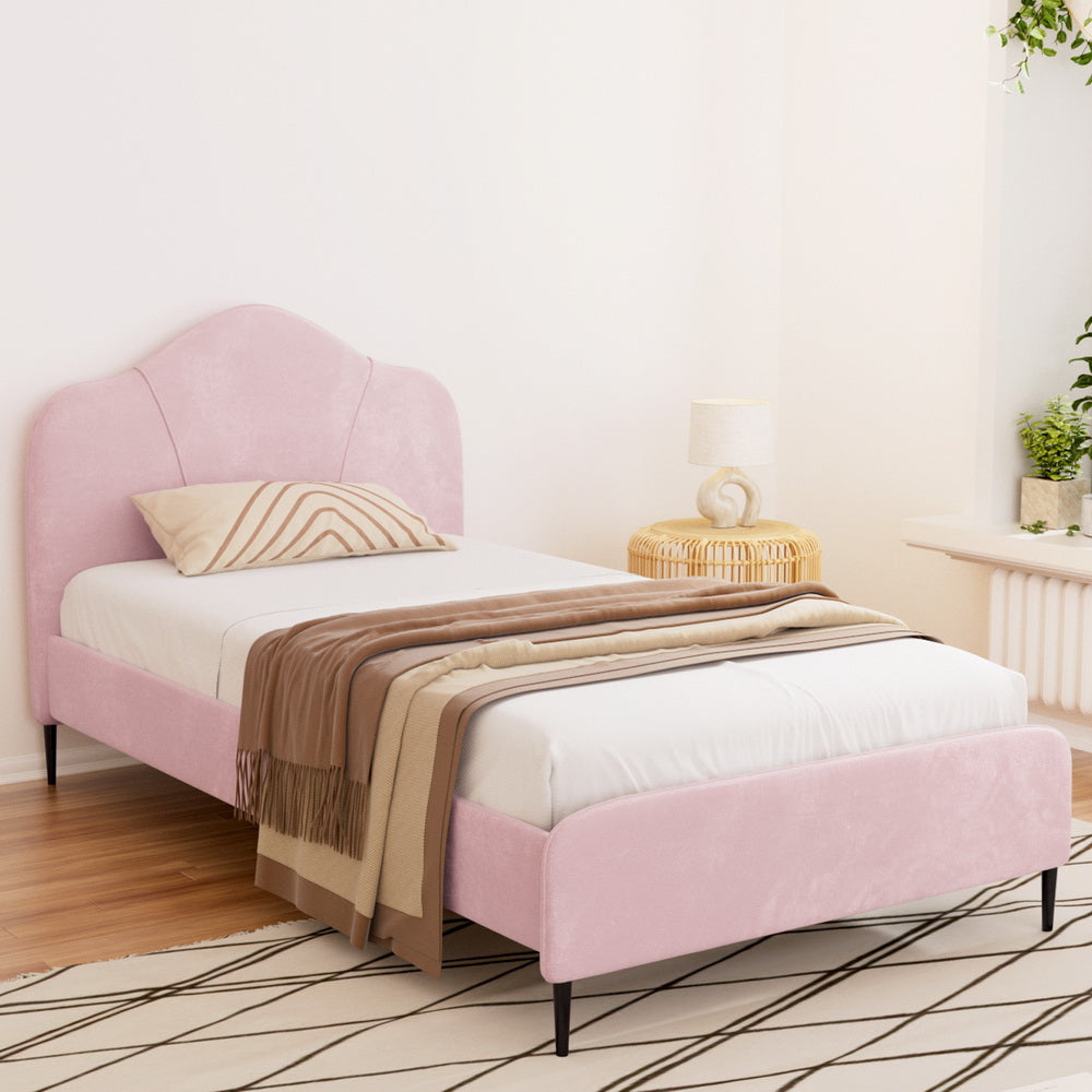 Marlook Bed Frame King Single Size Velvet Pink OLAN
