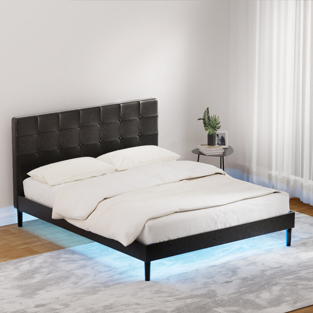 Marlook Bed Frame Queen Size LED Black RAVI