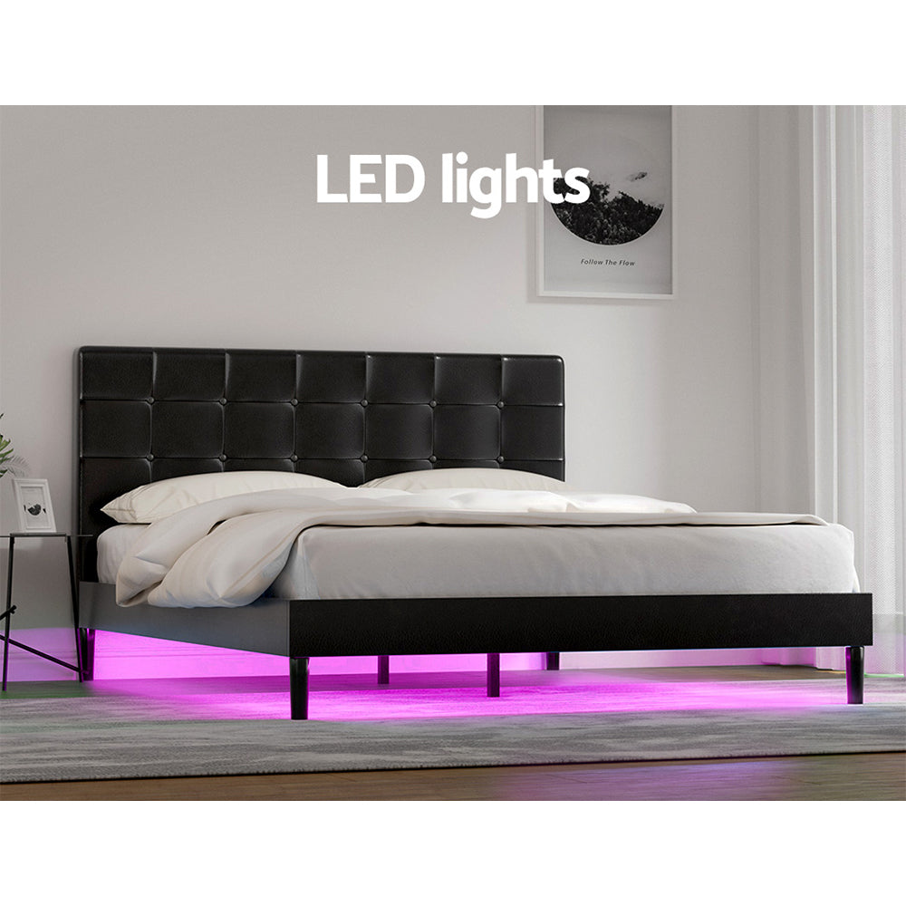 Marlook Bed Frame Queen Size LED Black RAVI