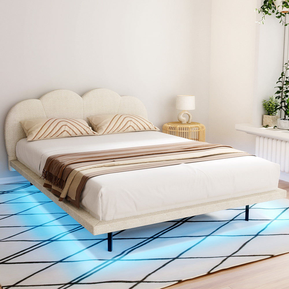 Marlook Bed Frame Queen Size Boucle Beige SASA
