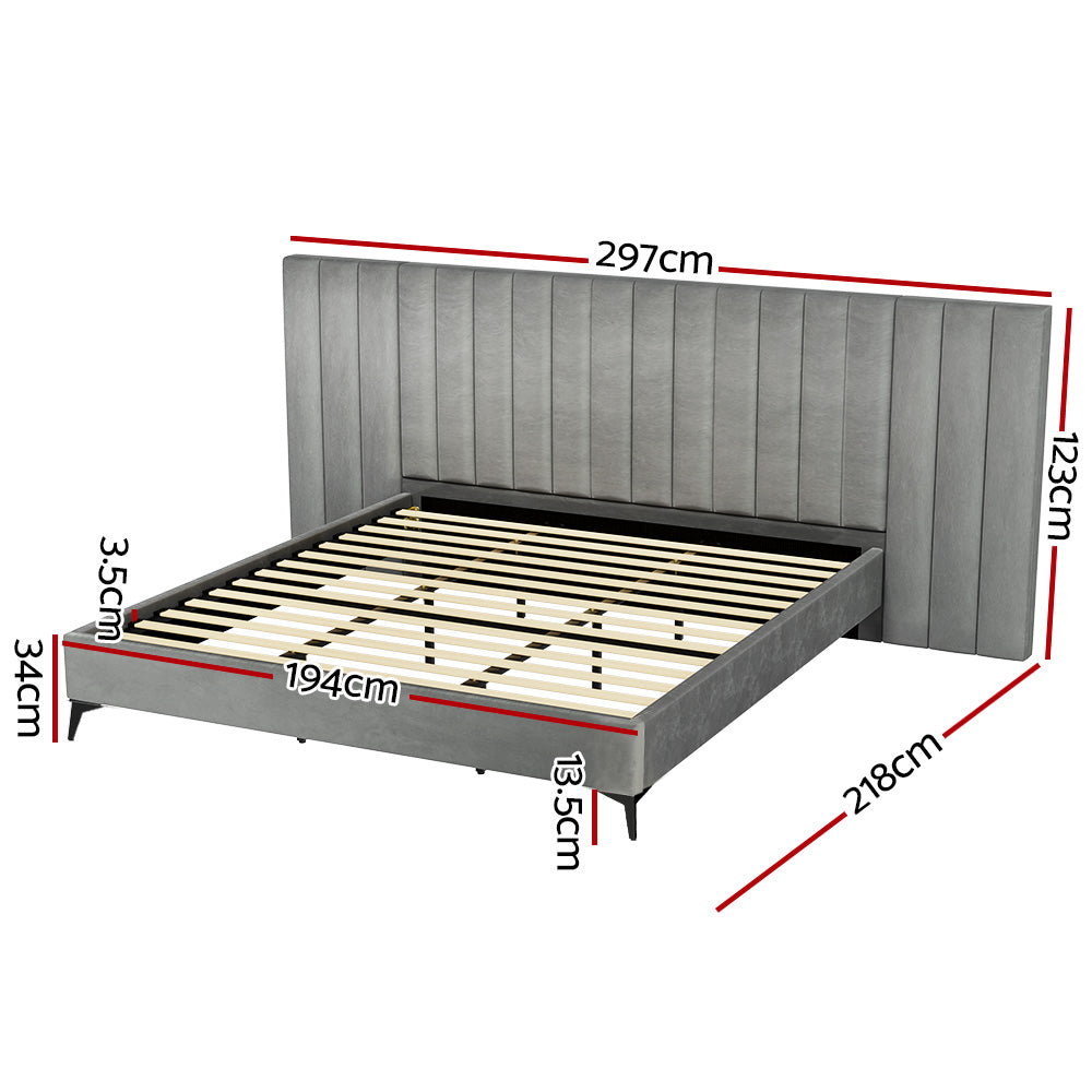 Marlook Bed Frame King Size Velvet Grey LOTT