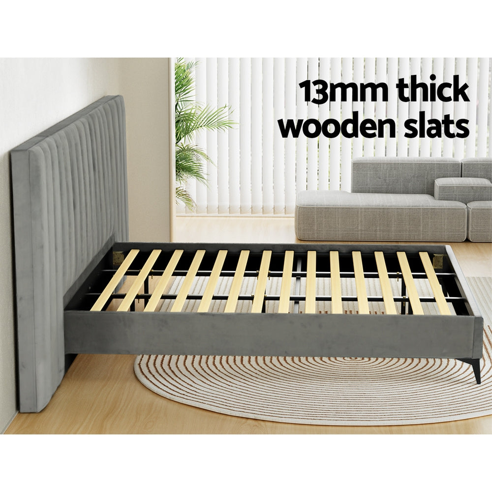 Marlook Bed Frame King Size Velvet Grey LOTT