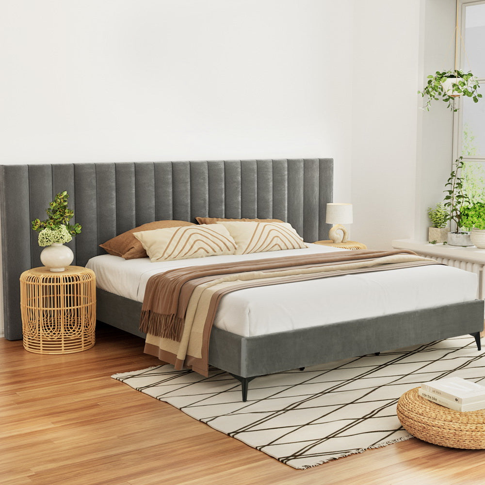 Marlook Bed Frame King Size Velvet Grey LOTT