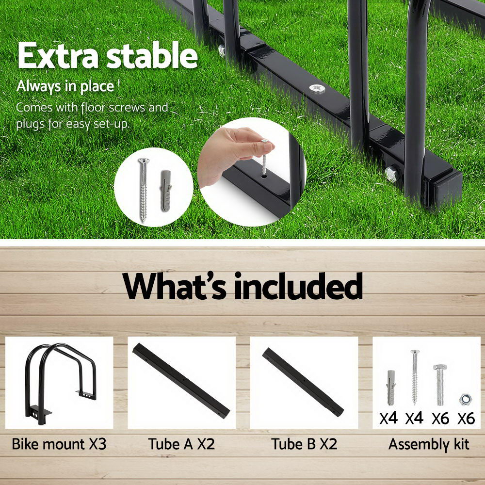 Marlook 3 Bike Stand Rack Bicycle Storage Floor Parking Holder Cycling Black