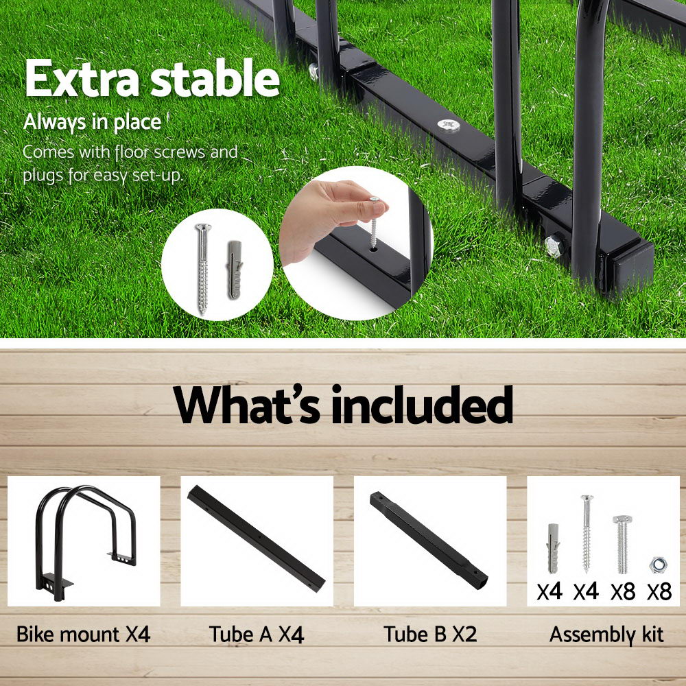 Marlook 4 Bike Stand Rack Bicycle Storage Floor Parking Holder Cycling Black