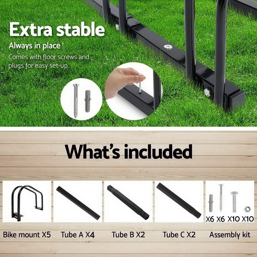 Marlook 5 Bike Stand Rack Bicycle Storage Floor Parking Holder Cycling Black