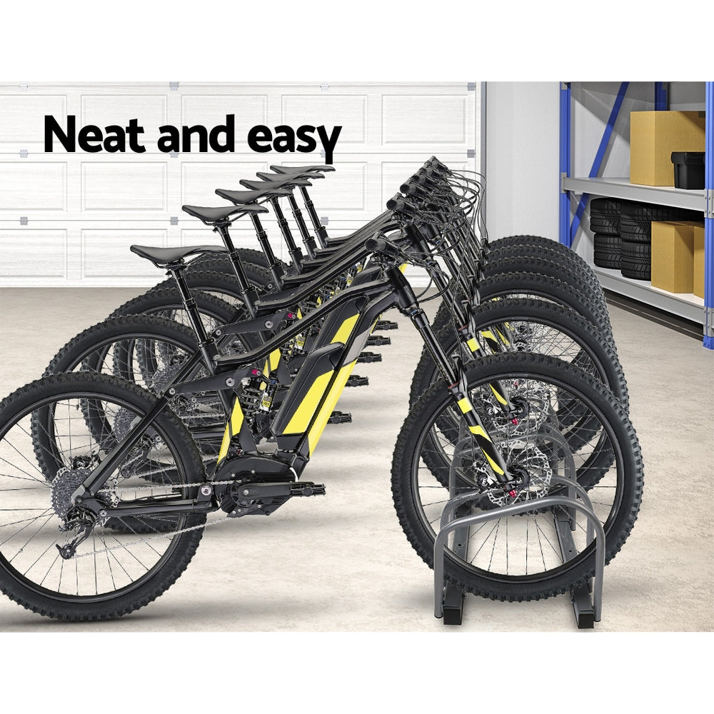 Marlook 6 Bike Stand Rack Bicycle Storage Floor Parking Holder Cycling Silver