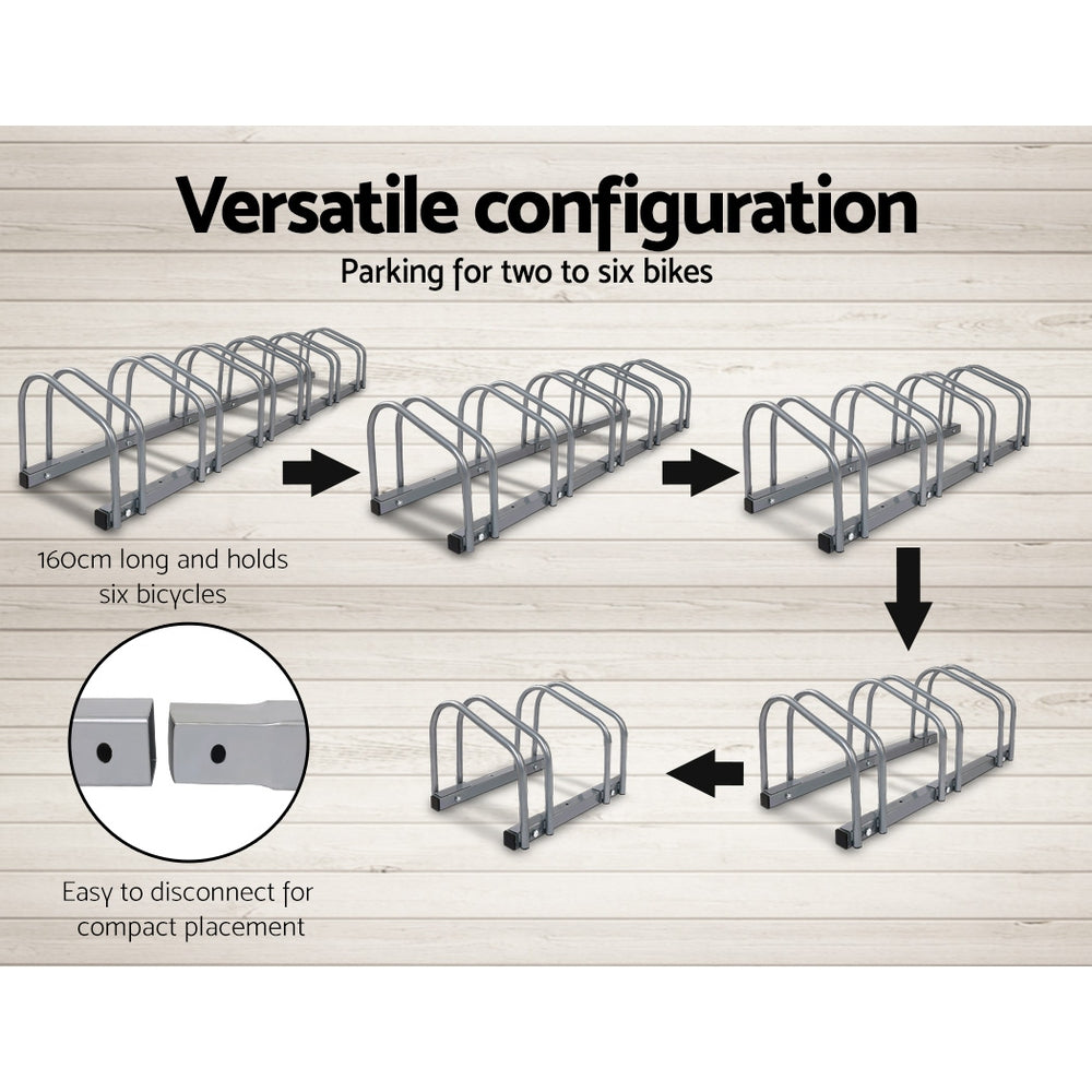 Marlook 6 Bike Stand Rack Bicycle Storage Floor Parking Holder Cycling Silver