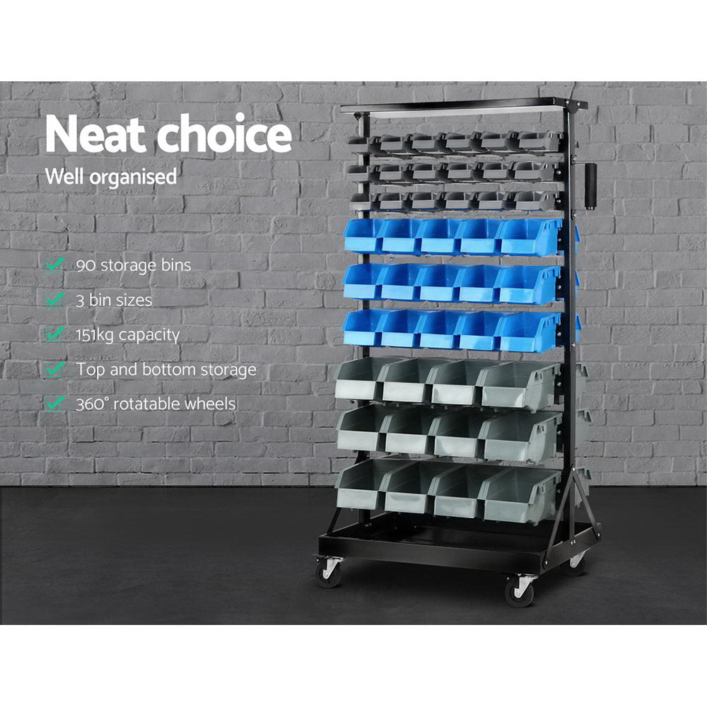 Marlook 90 Storage Bin Rack Stand Double-sided Wheels