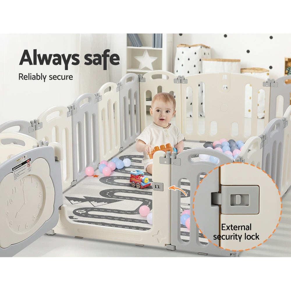 Marlook Baby Playpen 16 Panels Foldable Toddler Fence Safety Play Activity Centre