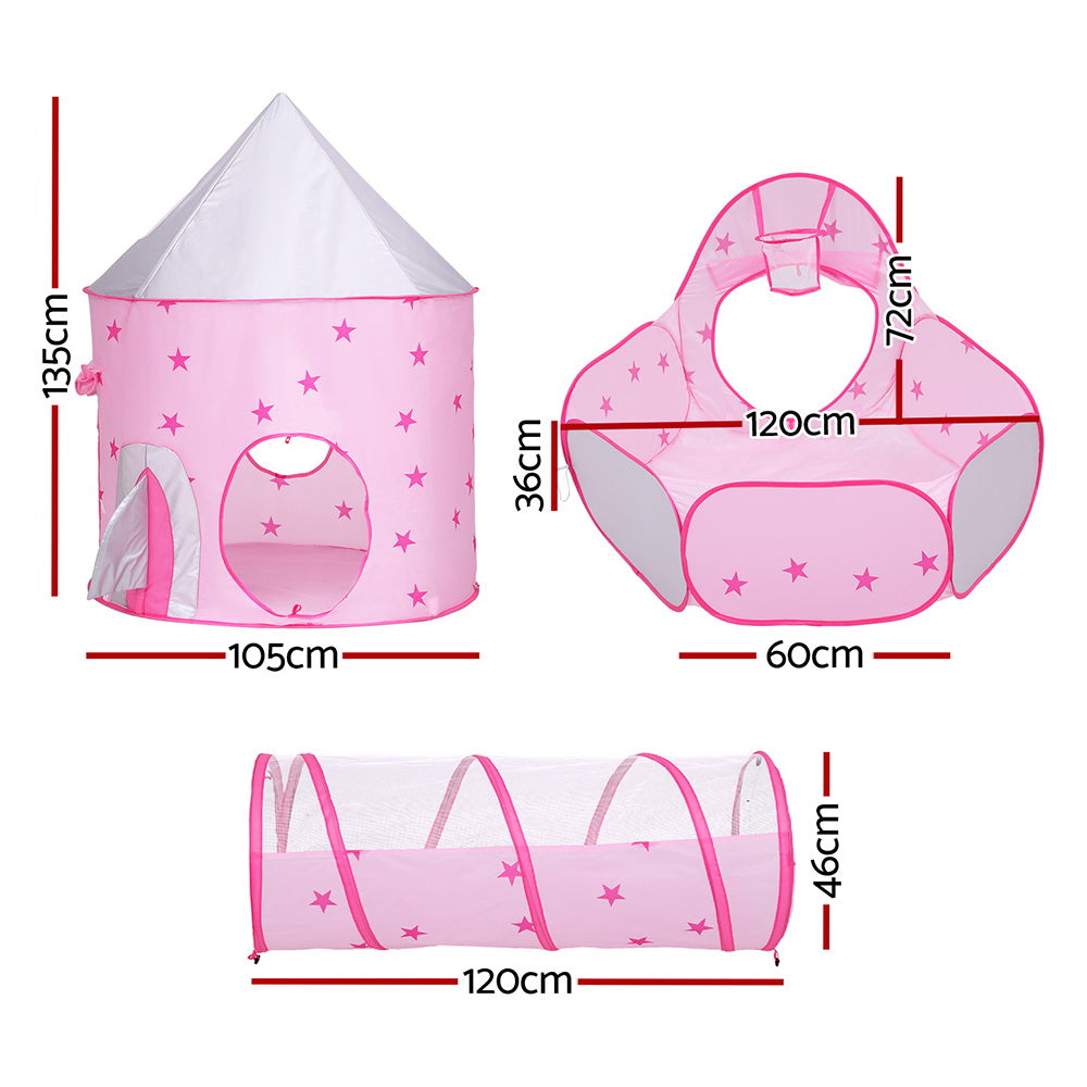 Marlook Kids Playhouse Play Tent Pop Up Castle Crawl Tunnel Basketball Hoop Pink