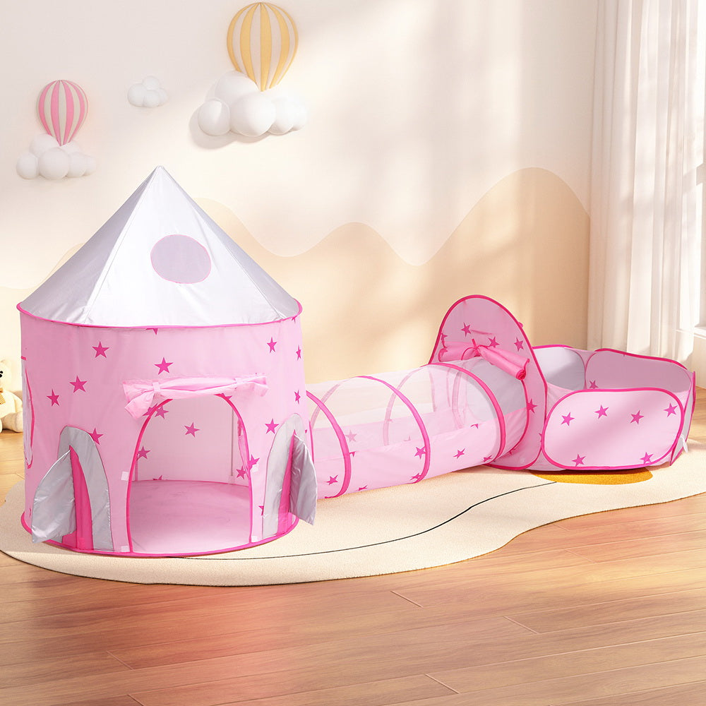 Marlook Kids Playhouse Play Tent Pop Up Castle Crawl Tunnel Basketball Hoop Pink