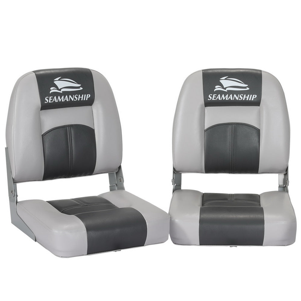 Marlook 2X Folding Boat Seats Marine Swivel Low Back 10cm Padding Charcoal