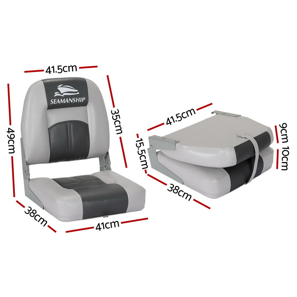 Marlook 2X Folding Boat Seats Marine Swivel Low Back 10cm Padding Charcoal