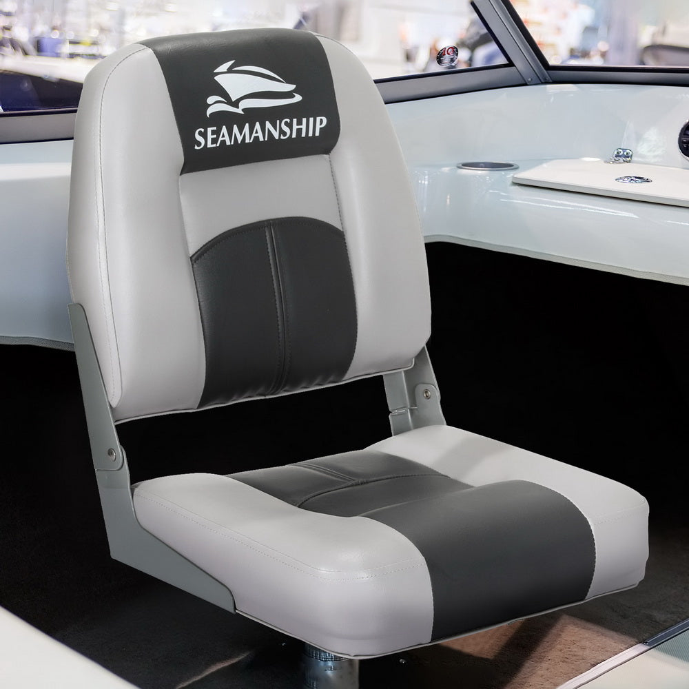 Marlook 2X Folding Boat Seats Marine Swivel Low Back 10cm Padding Charcoal
